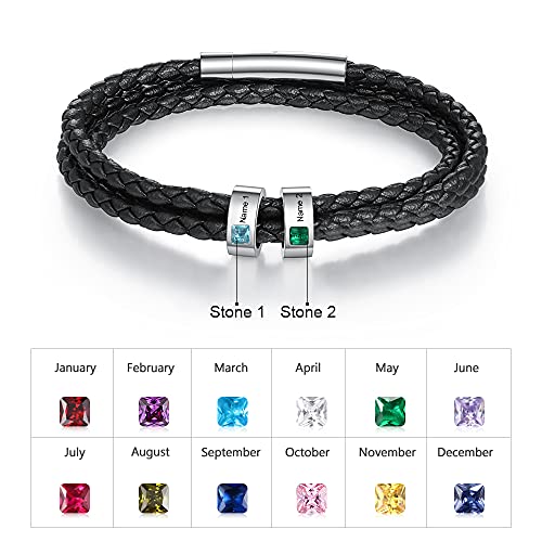 Personalized Men's Bracelet with 1-8 Names Custom Birthstone Bracelets for Men Customized Bracelet with Family Names Jewelry Gifts for Fathers Day2