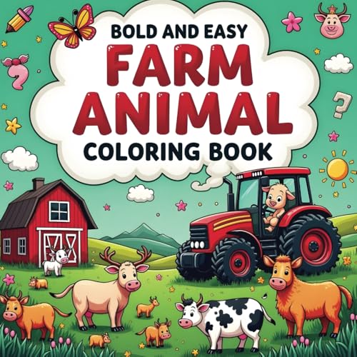 Farm Animals: Bold and Easy Coloring Book for Kids ...