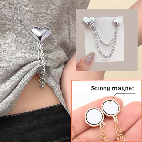 Image of Ouliget Multi-Function Magnetic Clothing Clips,Pinless Brooch Chain Magnetic Buttons Shawl Clips for Hijab, Loose T-Shirt Hems, Sleeves, Collar and Pants Hems,4 Pieces (Silver Love)