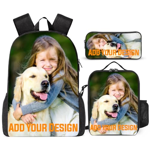 Custom Backpack with Photo Text Logo, Personalized School Backpack, Customized Bookbag for Boys Girls. Ideal for School, Traveling, Picnics(17inch)