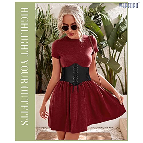 WERFORU Women Corset Elastic Belt Wide Retro Lace-up Tied Costume Waspie Waist Belt for Ladies4