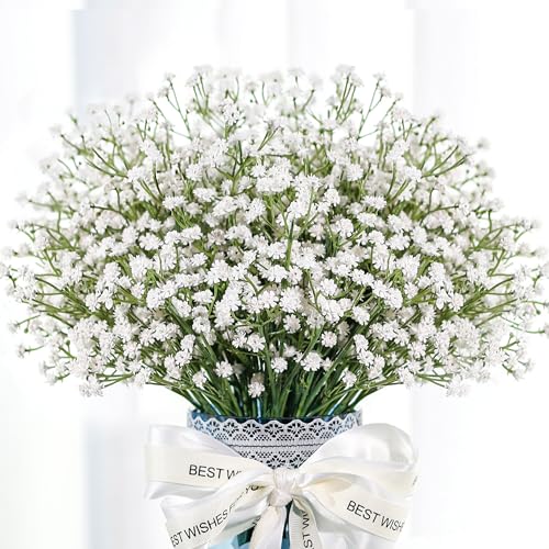 Der Rose 12Pcs Babys Breath Artificial Flowers White Fake Babies Breath Gypsophila Bulk Real Touch Faux Baby's Breath Flowers DIY for Wedding Centerpieces Floral Arrangements Home Party Deco