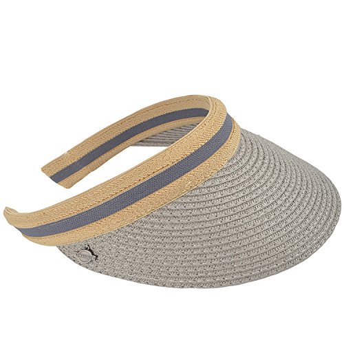 FORBUSITE Sonnenschild Damen,Visor Cap Frauen Stroh mit Spange Tennis M¨¹TZE Sport Running-V201(V201-Grau) Cover