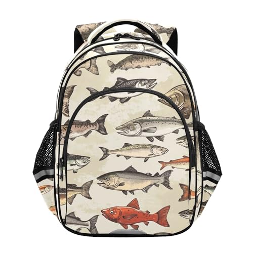 Vintage Fish Retro Backpack for School Book Bag Tablet Laptop Backpack Work Travel Bag with Reflective Stripes