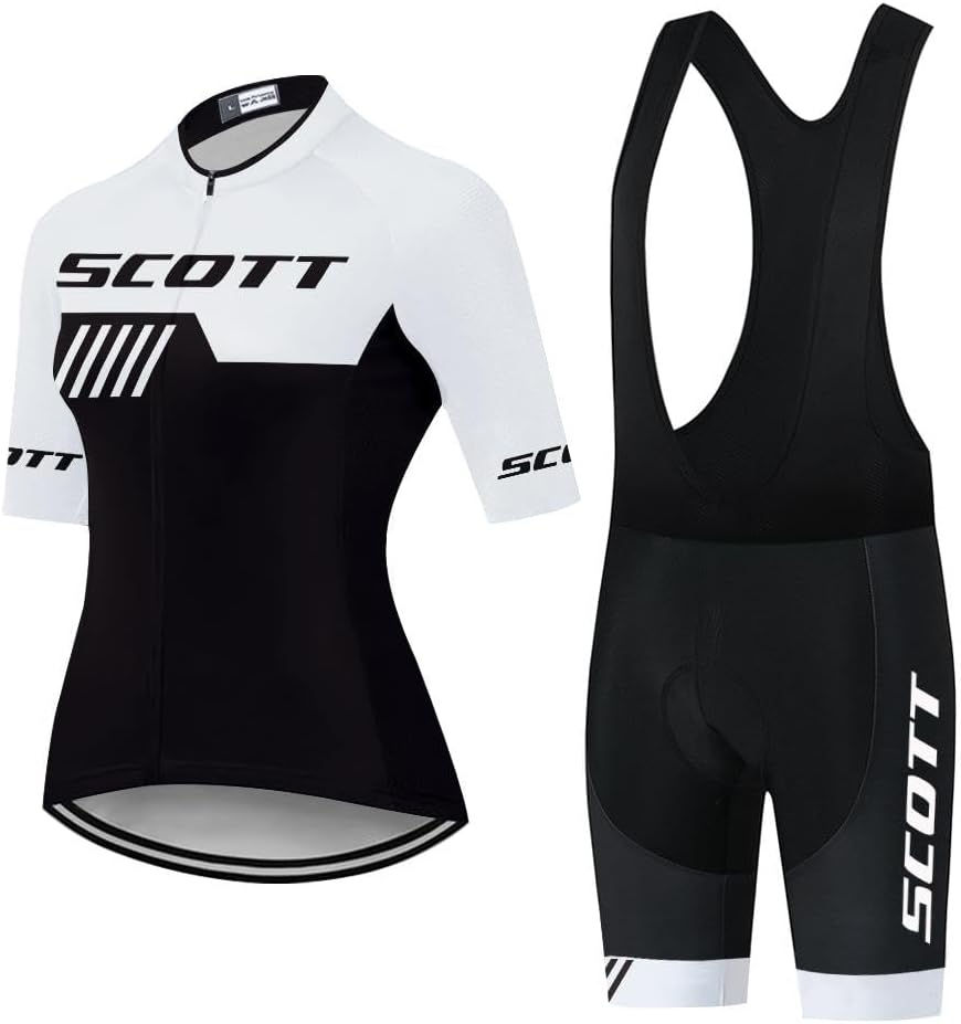 Women's Cycling Jersey Set Short Sleeve Bike Shirts Bicycle Clothing Cycling Bib Shorts with Gel Padded