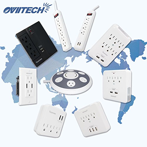 Multi Outlet Wall Mount Adapter Surge Protector with 3 High-Speed USB Charging Ports(3.1A), OviiTech Wall-Mountable Design with 3 AC Outlets