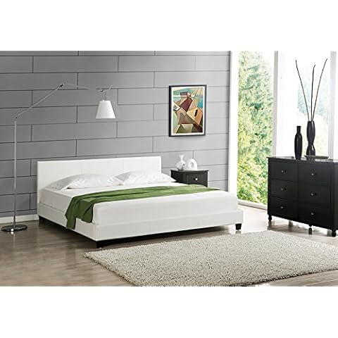 Cama de Matrimonio de Cuero sintético - (180x200cm) (Blanco) Cover