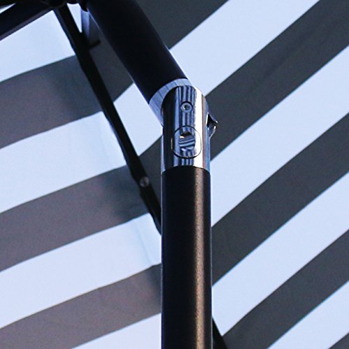 Image of Sunnyglade 9' Solar 24 LED Lighted Umbrella with 8 Ribs Adjustment and Crank Lift System for Patio - Black and White