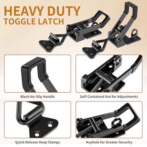4Pack Heavy Duty Toggle Clamp Latch,4003 Style 1320lbs Capacity Pull Clamp Black Adjustable Quick Release Hasp Clamps for Smoker Cabinet Boxes Case Trunk Jig,Metal Toggle Latch Catch Set - Image 3