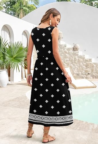 Image of WNEEDU Women's Summer Maxi Dress Casual Sleeveless Sundress