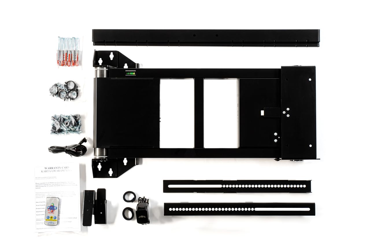 SABAJ Soporte TV pared motorizado para TV 75" pulgadas, giratorio electrico oculto 130 + 90 grados, OTW-L hasta 40kg con mando a distancia VESA hasta 600x400, smart plug wifi para televisores LCD/OLED