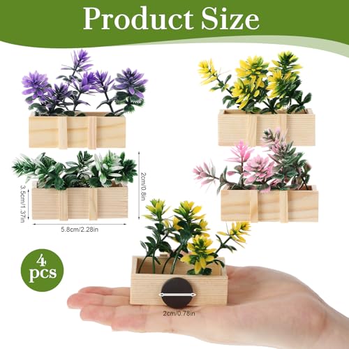 4 imanes de madera flor en maceta 3D para refrigerador miniatura 2