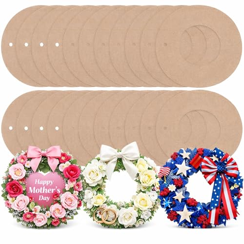 Sieral 40 Pcs Large Hanging Round Wreaths Round DIY Ornaments Wreath Form Bulk Cardboard Wreath Ring Wedding 4th of July 250th Anniversary Patriotic Wreaths for Craft DIY Holiday Decor (7.87 Inch)