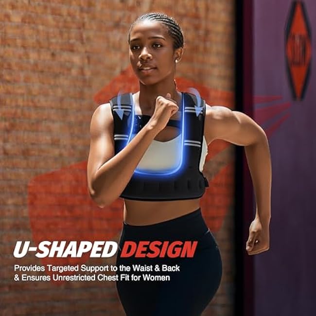 ZELUS Weighted Vest for Women Men, 6/8/12/16/20lb Weight Vest with Arm Pouch Reflective Strips, U-Shaped Rucking Vest for Strength Training Muscle Building, Walking Running Vest for Fitness