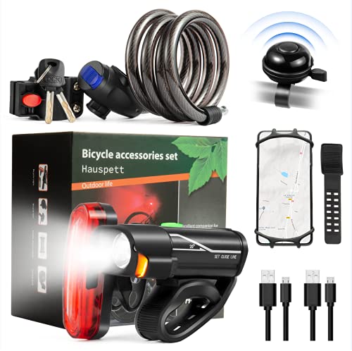 Bike Accessories.Bicycle accessories5-piece Set .Bike Accessories for Adult Bikes .Mountain biked Accessories .USB Rechargeable Bicycle Lights.Bicyclist Lock.Bicycle Mobile Phone Holder .Bicycle Bell