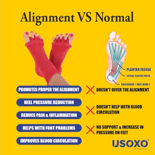 Image of Foot Alignment Socks I Cotton Finger Toe Separator I Easing Bunion Hammertoe and Arthritis Pain Relief I Improving Posture & Increasing Flexibility I Free Size for Men & Women (Maroon)