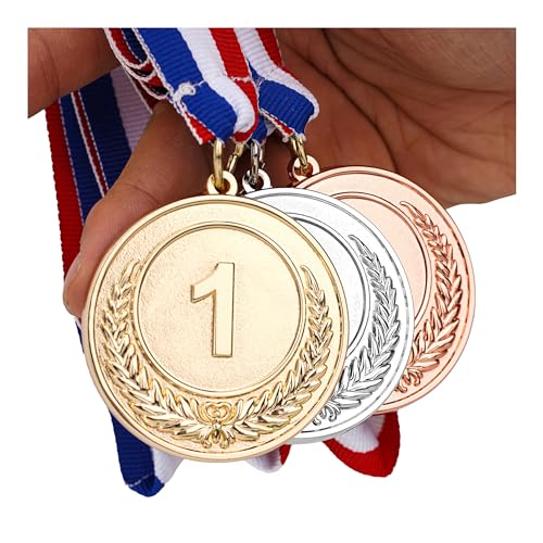 strongzhuo 3pcs Gold Silver Bronze Award Medals with Ribbon Winner Awards Olympic Style for Sports Meeting Sports Events