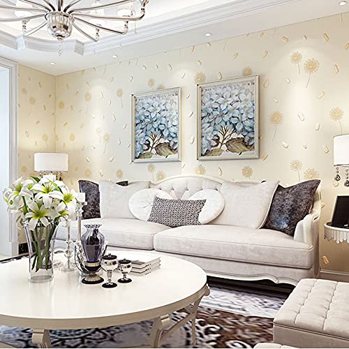 Modern Minimalist Non-Woven Wallpaper Fresh Pastoral 3D Dandelion Flowers Bedroom Living Room Children's Room TV Sofa Background Wall Shop Decoration 1.73'W x 32.8'L Non-Pasted (Warm Yellow) - Image 2