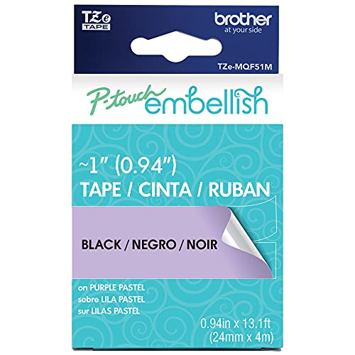 Image of Brother P-Touch Embellish Black Print on Pastel Purple Tape TZE-MQF51M - ~1 inch Wide x 13.1' Long (24mm x 4m)