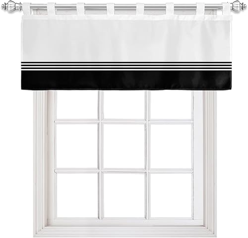 Black White Striped Valances for Windows, Tab Top Valance Curtains Short Window Treatment, Modern Abstract Art Aesthetics Kitchen Curtains Window