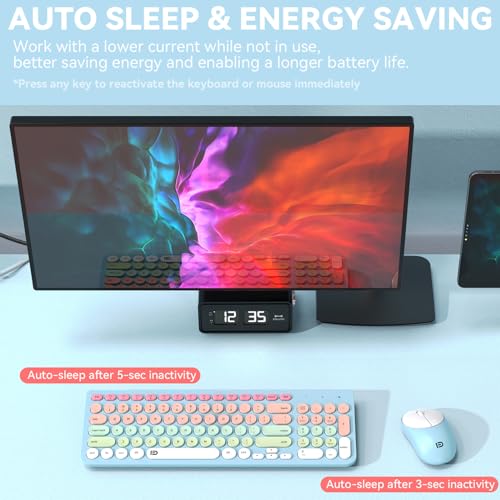 Image of FD Wireless Keyboards and Mouse Combo - 2.4GHz USB Cordless, Cute Wireless Keyboard Round Keys, Quiet and Slim Set for Laptop, Computer, TV and Mac - Blue Pale Green Colorful
