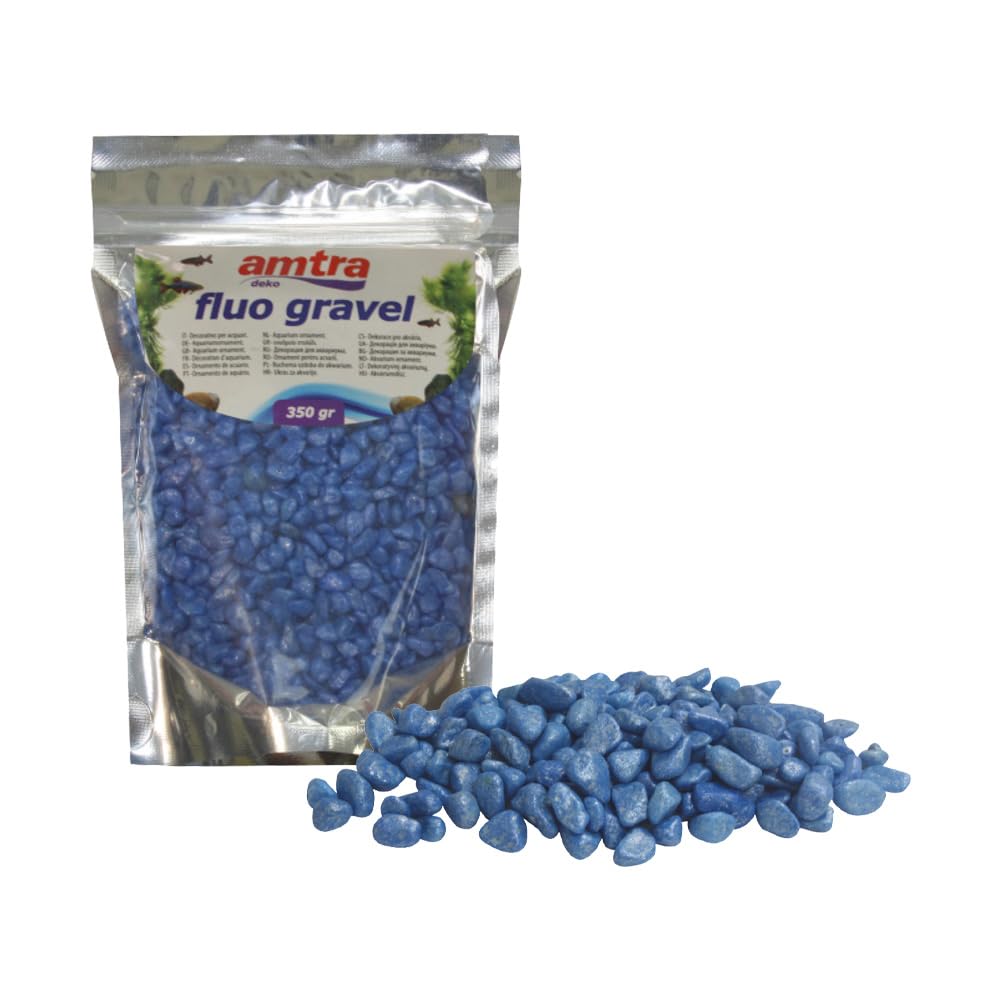Amtra Fluo Gravel - Decorativo per acquario, ghiaia ceramizzata per fondale, per Acquario di acqua dolce e salata, privo di polveri, Blu, 350 G