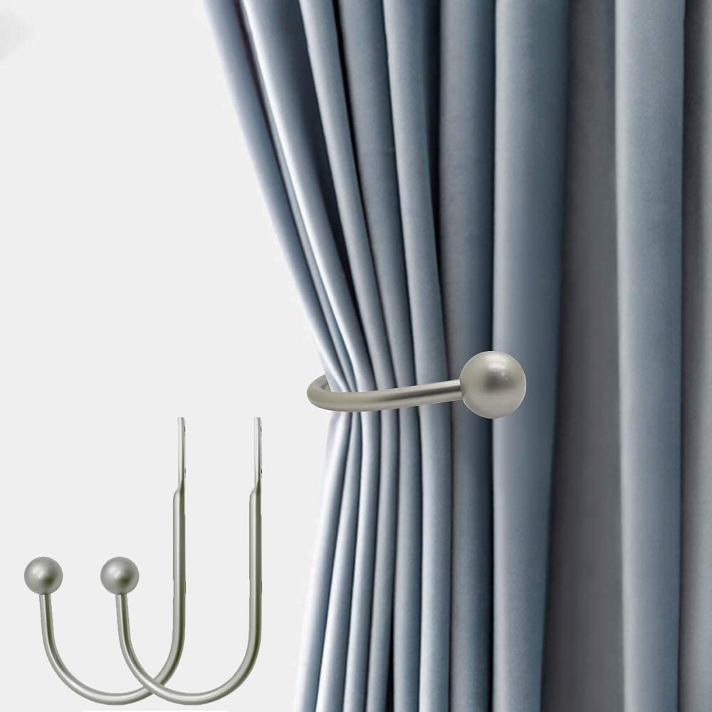 Fermatende, confezione da 2 fermatende da parete con viti, supporto per tenda decorativo in metallo resistente per finestra, gancio per tenda, argento