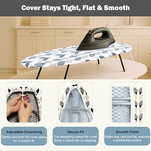 Image of Small Ironing Board Cover and Pad 12 inchx32 inch Small Iron Board Cover with Padding,Tabletop Mini Ironing Board Cover and Pad Small Size, Cotton Canvas, Heat Resistant, Drawstring Closure Foliage