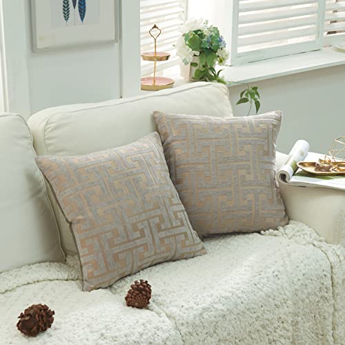 YunJeude クッションカバー シェニール生地 幾何学模様 モノグラム柄 おしゃれ 柔らかい北欧 可愛い ソファ背当て 装飾枕カバー 抱き枕カバー 座布団カバー ピロケース 車 椅子 インテリア飾り 2枚セット (グレーコーヒー, 45x45)