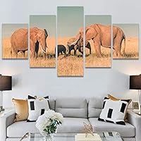 SIGNWIN 5 Panel Canvas Wall Art Modern Art Animals Dramatic Giraffe Lion Multicolor Photography Southwest for Home Decorations Ready to Hang - 60