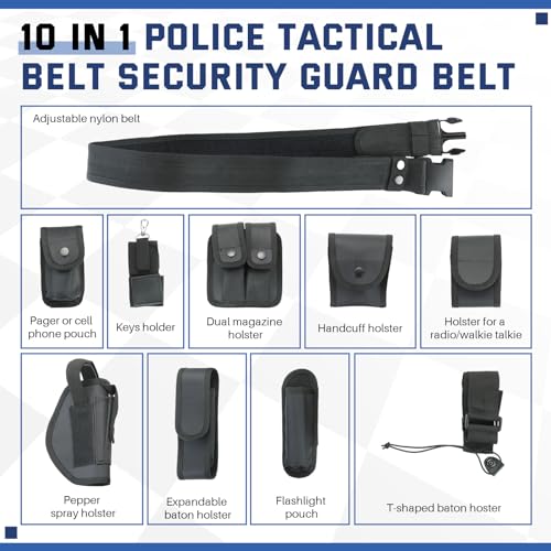 DASBET 10 in 1 Police Tactical Belt Security Guard Belt Multifunctional Tactical Duty Belt Black Tactical Versatile Military Modular Equipment System Molded Duty Belt Set for Law Enforcement