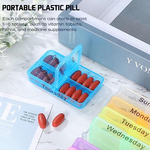 KEESIN Pillendoosje organizer wekelijks, pillendoos 7 dagen 4 keer draagbare opbergdoos met compartimenten voor vitaminen, levertraan, supplementen en medicatie - Afbeelding 3