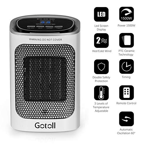 Gotoll Keramische ventilatorkachel met afstandsbediening, PTC-keramische verwarming, 3 standen, oscillatie, elektrische… - Image 3