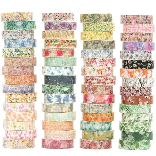 YUBX 60 rollos Flor Washi Tape Set Delgado cinta adhesiva decorativa Washi Glitter Adhesivo de Cinta Decorativa para DIY Crafts Scrapbooking