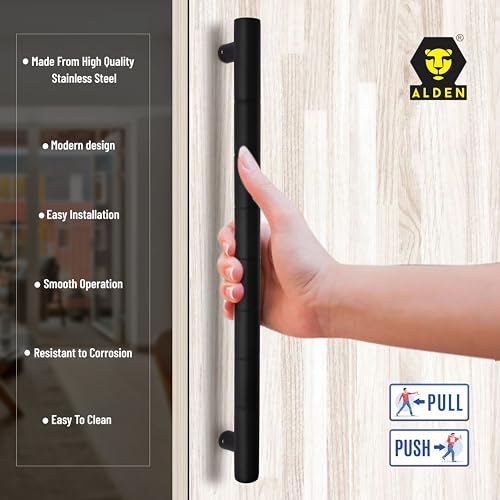 Image of ALDEN 18 inch Main Door Handle /Handle for Glass and Wooden Door /Pull and Push Stainless Steel Door Handle (Black Matt Finish) (Pack of 1)