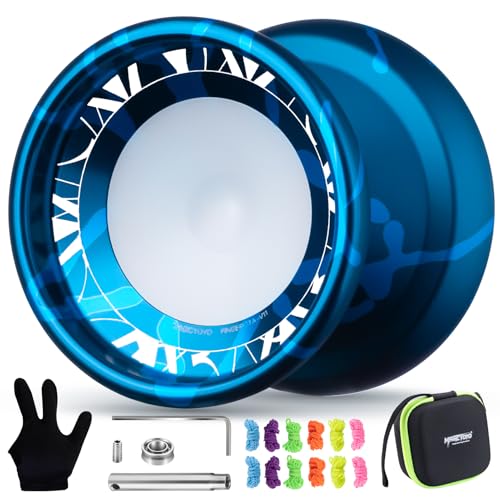 MAGICYOYO V11 FINGEROTA Professional Finger Spin Yoyo - Dual Purpose Trick Yoyo Responsive &Unresponsive Yo Yo for All Levels +Yo Yo Glove + 12 Replacement Strings +Storage Case (Dark & Light Blue)