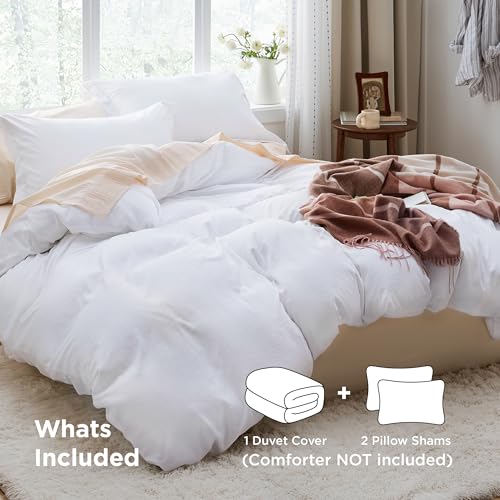 Image of Bedsure Bright White Oversized King Duvet Cover - 3 Pieces Prewashed Cotton-Like Polyester Extra Soft Bedding Set, Includes 1 Duvet Cover 120''x98'' with Zipper Closure & 2 Pillow Shams, No Comforter
