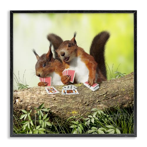 'Silly Squirrels Playing Card Games Tree Branch'| Framed Giclee Art