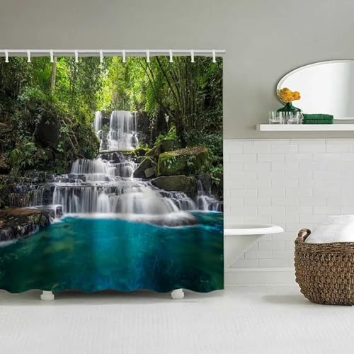 Schöner Wasserfall-Badevorhang, Badezimmer-Duschvorhang, wasserdicht, mit 12 Haken, Heimdekoration, 300 x 200 cm (118 x 79 Zoll)