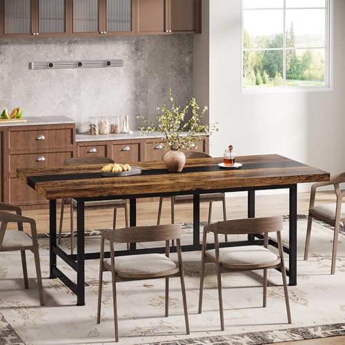 Tribesigns-Dining-Table-for-6-8-70-Rustic-Kitchen-Table-with-Metal-Frame-Wood-Rectangular-Dining-Room-Table-Large-Dinner-Table-for-Kitchen-Dining-Room-Home-Brown Tribesigns Dining Table for 6 8 70 Rustic Kitchen Table with Metal Frame Wood Rectangular Dining Room Table Large Dinner Table for Kitchen Dining Room Home Brown