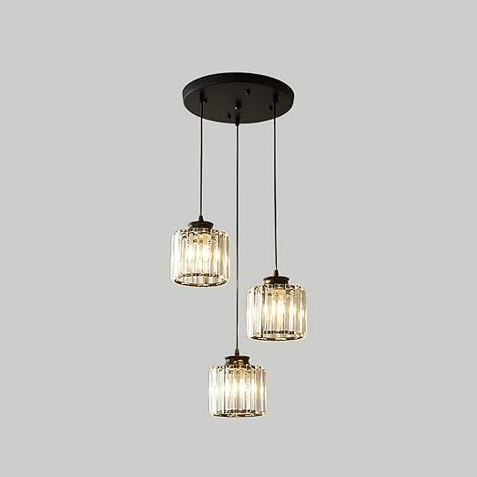 Modern Three-Bulb Crystal Chandeliers, Ceiling Lights, Kitchen Island Lights, Pendant Lights, Dining Room Lights, Metal Pendant Lights, E27 Starlight Series Pendant Lights Black,Round