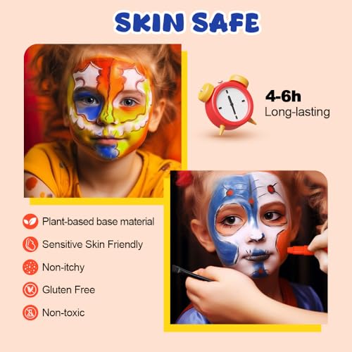 Image of 8 Color Face Painting Kits for Kids, Beesjuy Water Based Face Paint Kit, Makeup Kit Plant Ingredients Face Crayons, Painting Party for Adults&Kids (3 Neon)
