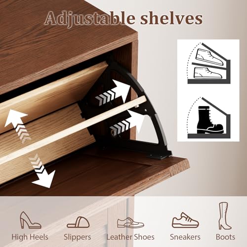Image of KungFuWood 31.4 W Soild Wood Shoe Storage Cabinet with 3 Flip Drawers for Entryway,Narrow Shoe Rack Cabinet with Adjustable Shelves,Morden Hidden Shoe Organizer