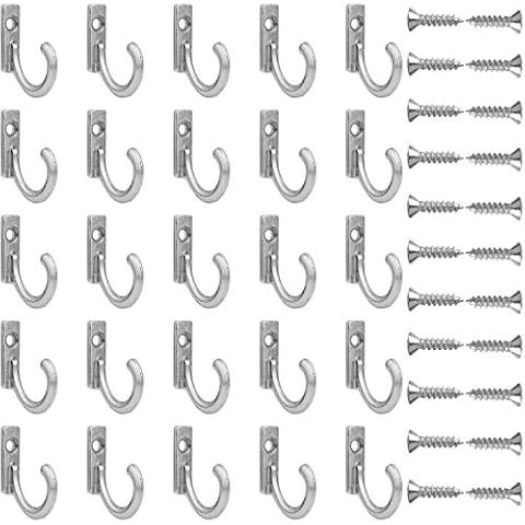 Umsole 30 Sets Wall Mounted Hook Hangers Metal Hook Single Hook Robe Hook with Screws for Hanging Coat Key Hat Jewelry (Silver) Cover