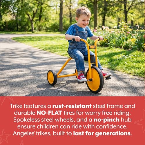 Image of MYRIDER Toddler Trike, Kids Tricycle for Preschool, Daycare, Playground Kids Tricycles, Rubber Tires, Yellow /Black, 12 inch Midi | MyRider Toddler Tricycle with 14.5 inch Tall Seat & Spokeless Tires, Rust-Resistant Kids Bike for Preschools and Daycare