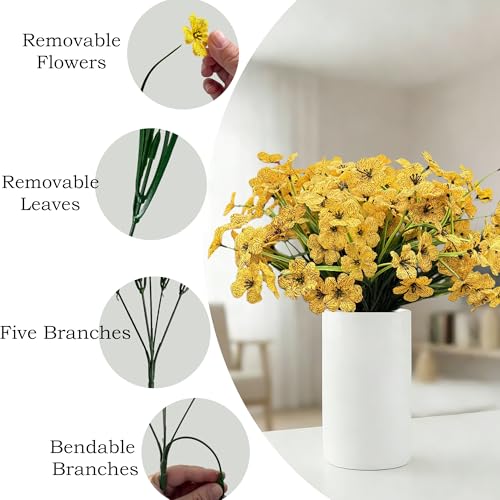 Satefello 20 Bundles Artificial Flowers for Outdoors Fall Autumn Decoration, UV Resistant Fake mums with Plastic Plants, Faux Silk Flowers for Outside Front Porch Patio Decor-Yellow - image 9