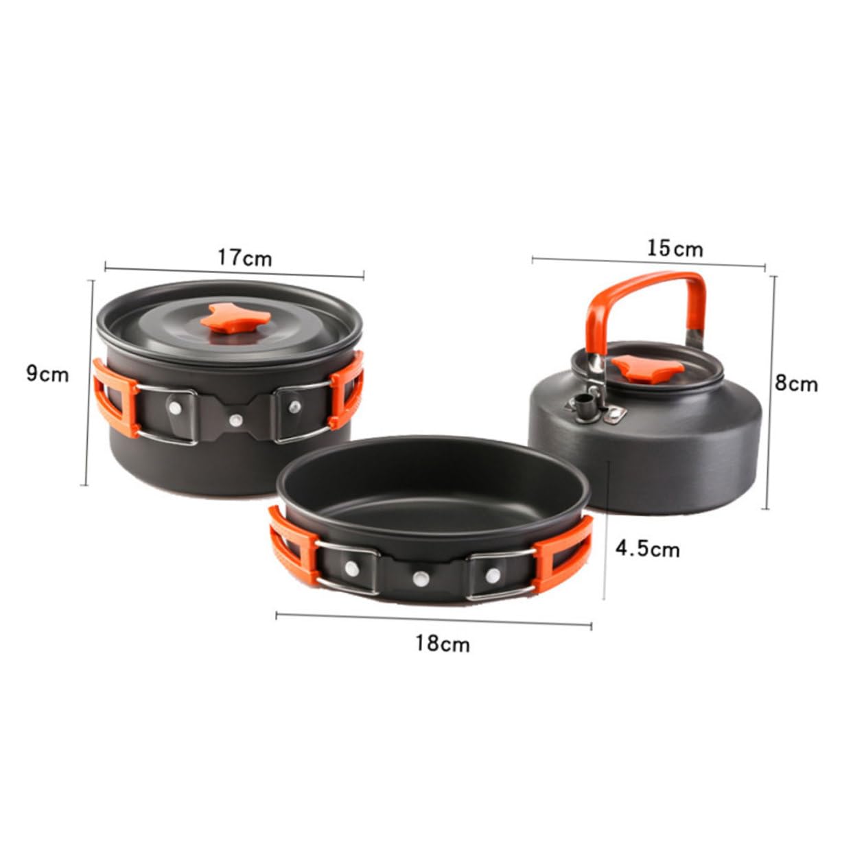 BRIGHTFUFU 1Set Portable Camping Cookware Person Durable Camping Pot Teapot Cooking Utensils for Outdoor BBQ Hiking Backpacking Orange