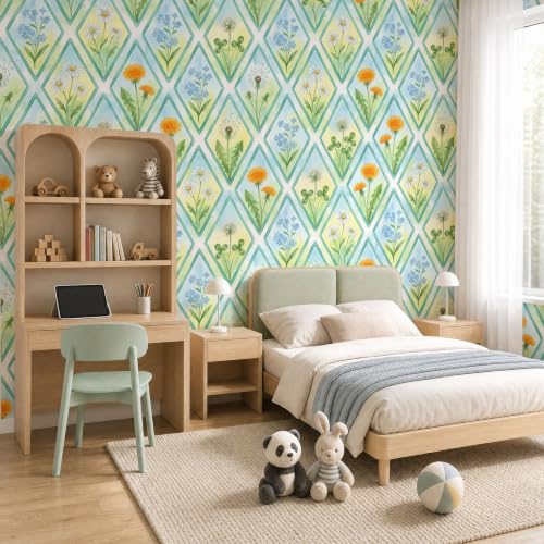 Papier peint mural 3D grand format intissé non adhésif motif fleurs géométriques