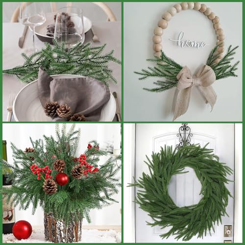 12 Bundles Artificial Pine Branches, Faux Christmas Cedar Greenery Stems DROPS TO - image 8