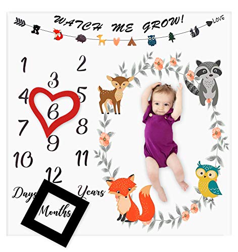 Baby Monthly Milestone Blanket Woodland Animals Personalized Photography Props Backdrop Blankets for Infant Newborn Swaddling Boy Girl…